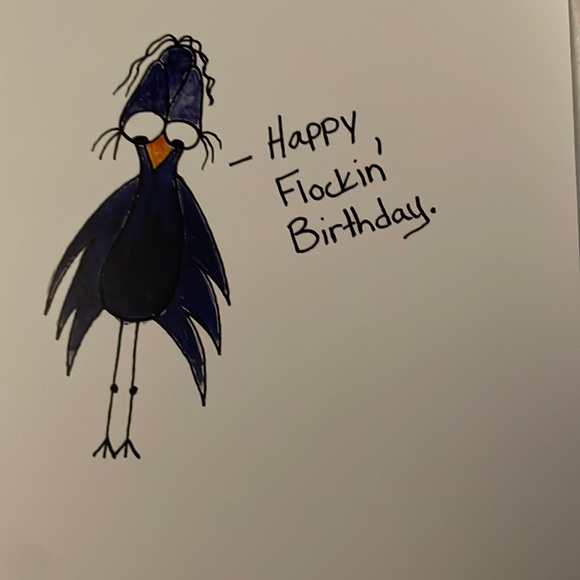 5 Printed Humorous Birthday Art Cards Sad Bird Says Happy Flockin’ Birthday - Picture 1 of 3